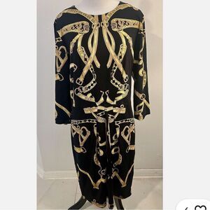 J. McLaughlin Black and Gold Chain Print Dress